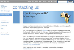 Contacting Us: Live 8 changes to BBC homepage